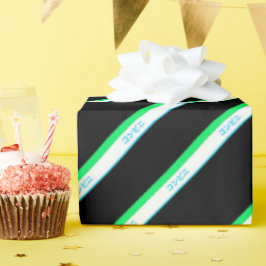 Minimaal Blauw Groen Zwart Medium Stripe Japan tek Cadeaupapier