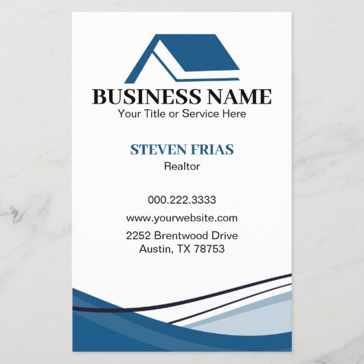 Minimaal Blauw Huizen Makelaar Logo Flyer (Voorkant)