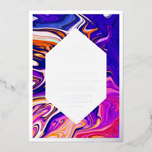 Minimaal Blauw Mauve Sterrenstelsel Abstract Trouw Folie Uitnodiging (Voorkant)