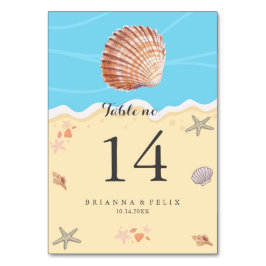 Minimaal Blauw Oceaan Zomer Bruiloft Tafel Nummer Kaart