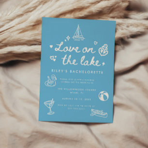 Minimaal Blauw Schrift 'Love on the Lake' Meidenav Kaart