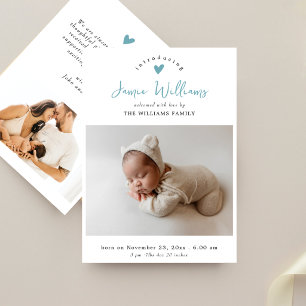 Minimaal Blauw Script Elegant 2 Foto Baby Borrel Kaart