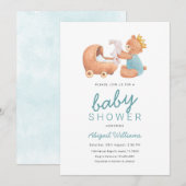 Minimaal blauw Teddy Bear Prince Baby shower Kaart (Voorkant / Achterkant)