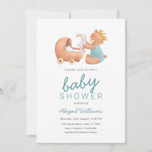Minimaal blauw Teddy Bear Prince Baby shower Kaart