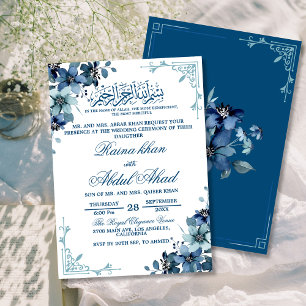 Minimaal Blauw Wit Bloemen Islamitisch Moslim Brui Kaart