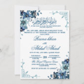 Minimaal Blauw Wit Bloemen Islamitisch Moslim Brui Kaart (Voorkant)