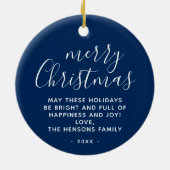 Minimaal blauw wit maakt prettig kerstscript keramisch ornament (Achterkant)