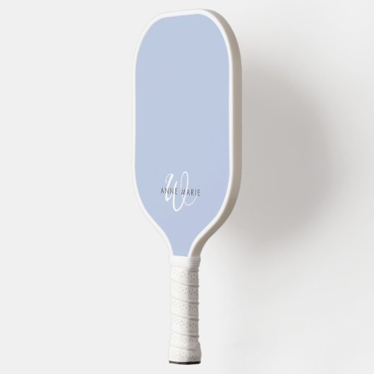 Minimaal Blauw Wit Script Monogram Pickleball Paddle (Links)