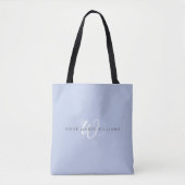 Minimaal Blauw Wit Script Monogram Tote Bag (Voorkant)