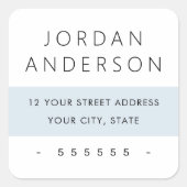 Minimaal bleek stoffig blauw kleurblok retouradres vierkante sticker (Voorkant)