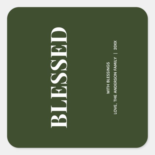 Minimaal BLESSED | Bosgroene Feestdagen Vierkante Sticker (Voorkant)