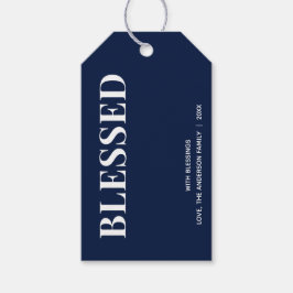 Minimaal BLESSED | Marineblauw Vakantie Cadeaulabel