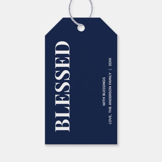 Minimaal BLESSED | Marineblauw Vakantie Cadeaulabel (Voorkant)