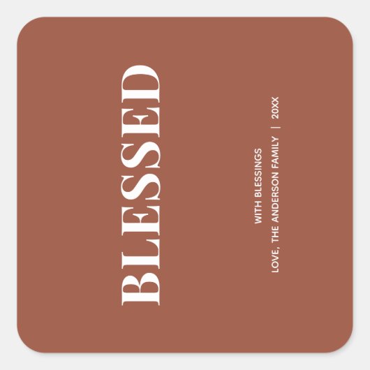 Minimaal BLESSED | Terracotta Kerst Vierkante Sticker (Voorkant)