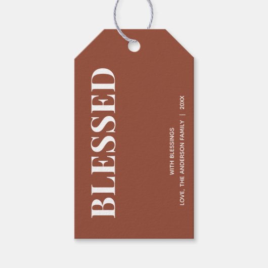 Minimaal BLESSED | Terracotta Vakantie Cadeaulabel (Voorkant)