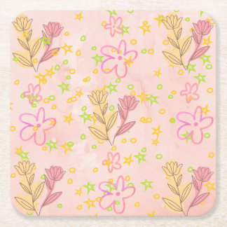 Minimaal bloemendoodlepatroon -pastelkleur kunst kartonnen onderzetters
