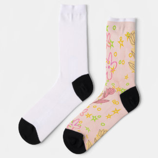 Minimaal bloemendoodlepatroon -pastelkleur kunst sokken