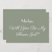 Minimaal Bloemenmeisje Voorstel Sage Groene Bruilo Kaart (Voorkant / Achterkant)