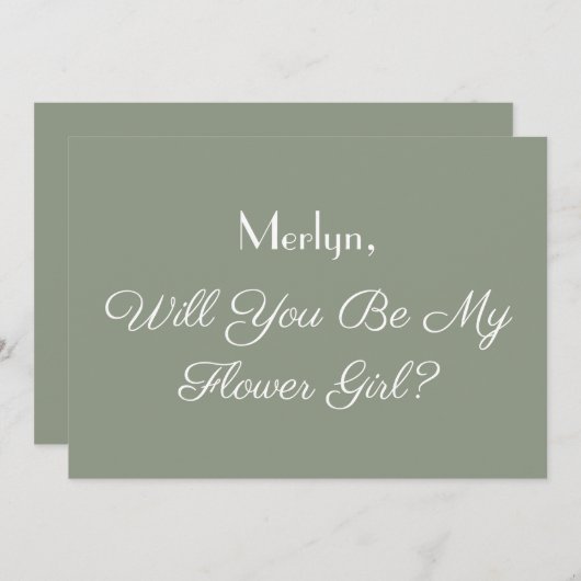 Minimaal Bloemenmeisje Voorstel Sage Groene Bruilo Kaart (Voorkant / Achterkant)
