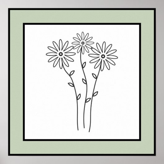 Minimaal bloementrio zwarte lijnen Bord groene ran Poster (Voorkant)