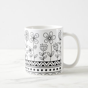 Minimaal Bloemmotief Folk Patroon Mok – Boho Lijn 