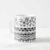 Minimaal Bloemmotief Folk Patroon Mok – Boho Lijn  (Voorkant links)