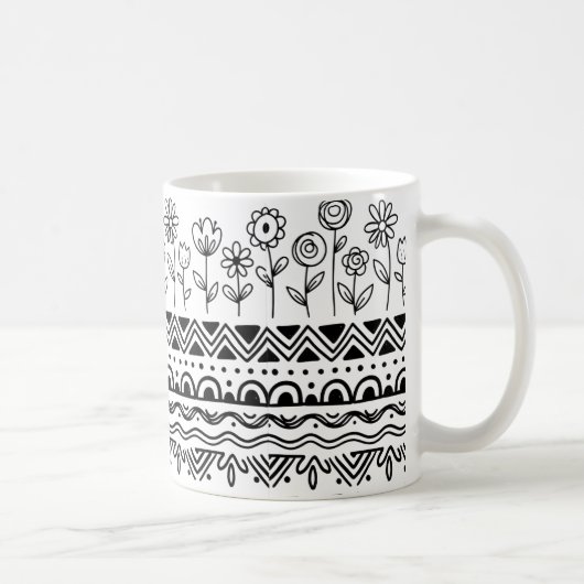 Minimaal Bloemmotief Folk Patroon Mok – Boho Lijn  (Rechts)