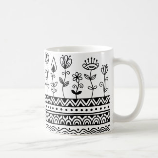 Minimaal Bloemmotief Folk Patroon Mok – Boho Lijnk