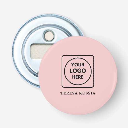 Minimaal Blush Aangepast Zakelijk Logo Promotionee Button Flesopener (Voorkant)