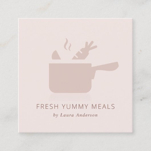 MINIMAAL BLUSH PEACH PINK POT MEAL CHEF CATERING VIERKANTE VISITEKAARTJE (Voorkant)