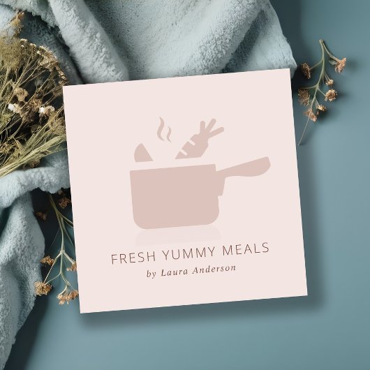 MINIMAAL BLUSH PEACH PINK POT MEAL CHEF CATERING VIERKANTE VISITEKAARTJE