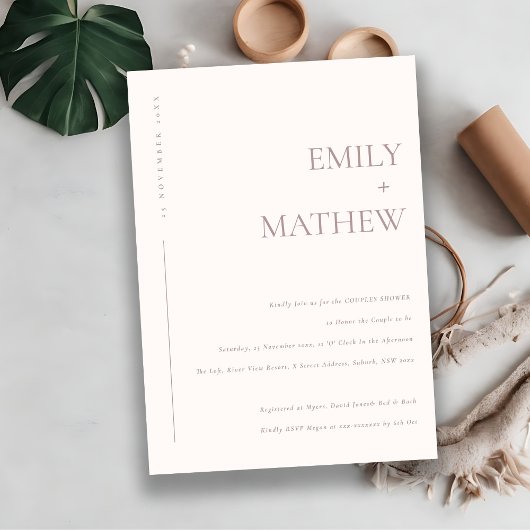 MINIMAAL BLUSH PINK PEACH TYPOGRAPHY COUPLY SHOWER KAART