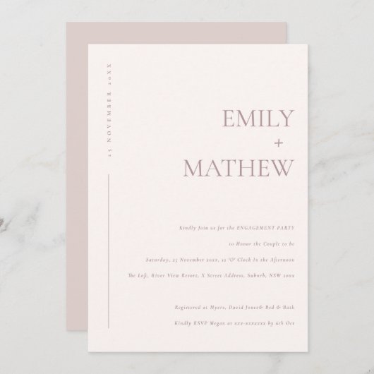 MINIMAAL BLUSH PINK PEACH TYPOGRAPHY VERLOVING KAART (Voorkant / Achterkant)