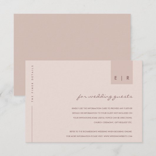 MINIMAAL BLUSH PINK TYPOGRAPHY WEDDING DETAILS INFORMATIEKAARTJE (Voorkant / Achterkant)