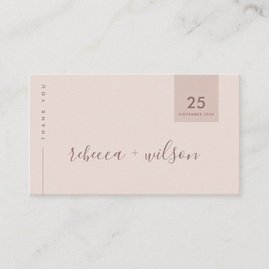 MINIMAAL BLUSH PINK TYPOGRAPHY WEDING DANK U VISITEKAARTJE (Voorkant)