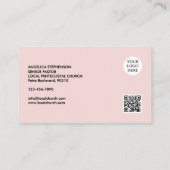 Minimaal Blush Roze Logo QR Code PASTOR Visitekaartje (Achterkant)
