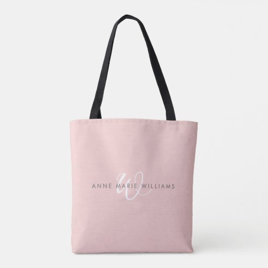 Minimaal Blush Roze Wit Script Monogram Tote Bag (Achterkant)