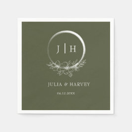 Minimaal Bohemian Olive Green Wedding Paper Napkin Servet