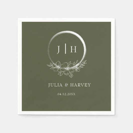 Minimaal Bohemian Olive Green Wedding Paper Napkin Servet (Voorkant)