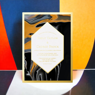 Minimaal Bohemien Zwart Gouden Artistiek Abstract Folie Uitnodiging