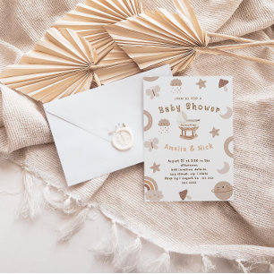 Minimaal Boho Bassinet Genderneutraal Baby shower Kaart