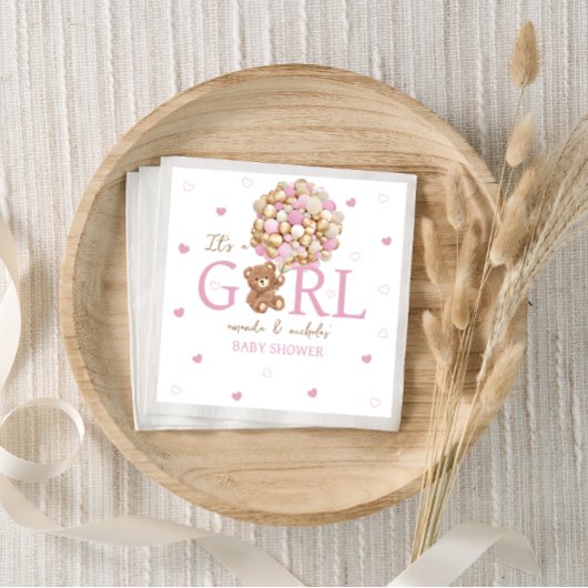 Minimaal Boho Beer met ballonnen roze Servet