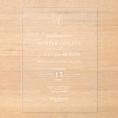 Minimaal Boho Botanisch Monogram Huwelijk Acryl Uitnodigingen (Voorkant)