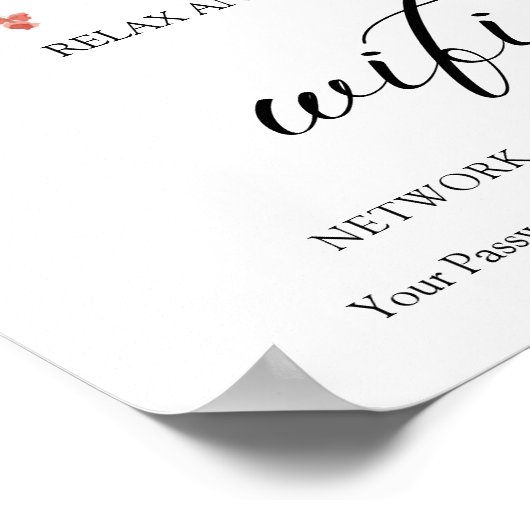 Minimaal Boho Floral Wedding Wifi Poster (Hoek)