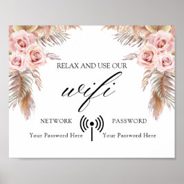 Minimaal Boho Floral Wedding Wifi Poster