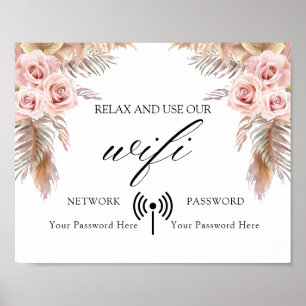 Minimaal Boho Floral Wedding Wifi Poster