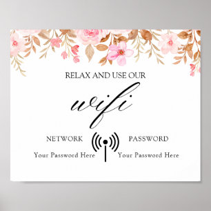 Minimaal Boho Floral Wedding Wifi Poster