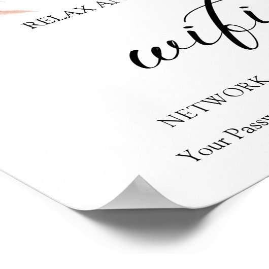 Minimaal Boho Floral Wedding Wifi Poster (Hoek)