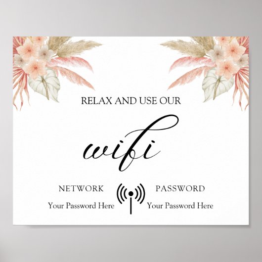 Minimaal Boho Floral Wedding Wifi Poster (Voorkant)