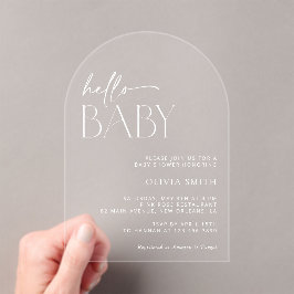 Minimaal Boho, Hallo Baby, Moderne Baby Shower Acryl Uitnodigingen